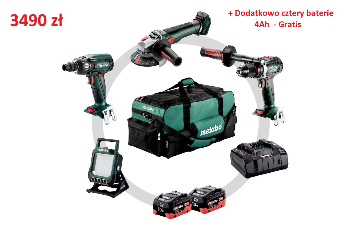Metabo zestaw 18V BS+SSW+WB+BSA - 2 akumulatory LiHD 18V/10.0Ah + torba narzędziowa duża (685209000)